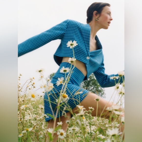 ZARA BLAZER CHECKED CROPPED LAPEL COLLAR & SKIRT - Picture 6 of 16